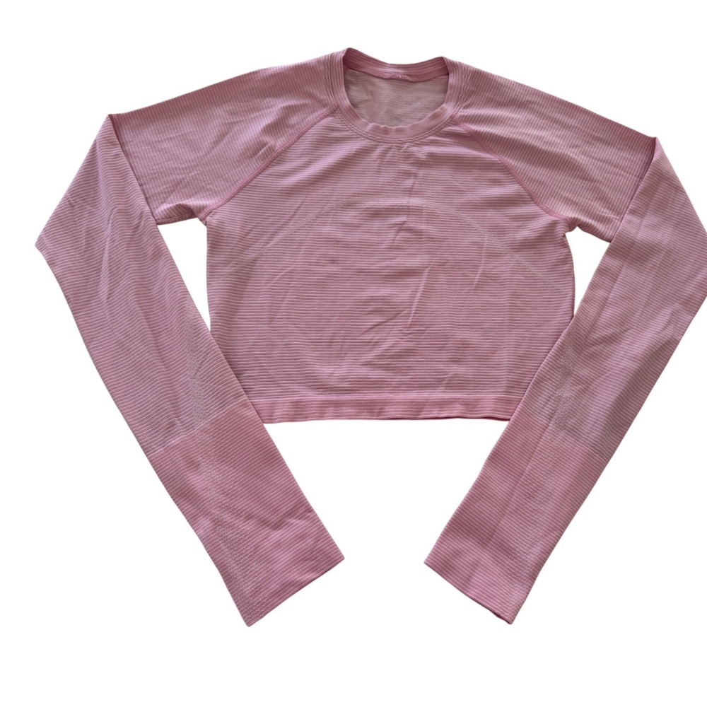 Lululemon Swiftly Tech Long Sleeve Cropped Shirt Pink Size 6 Thumbholes Seamless - Picture 5 of 9